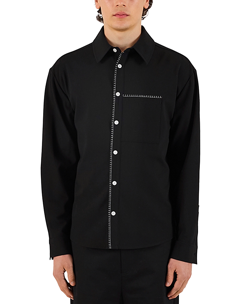 Krost Blanket Stitch Button-up Shirt In Black