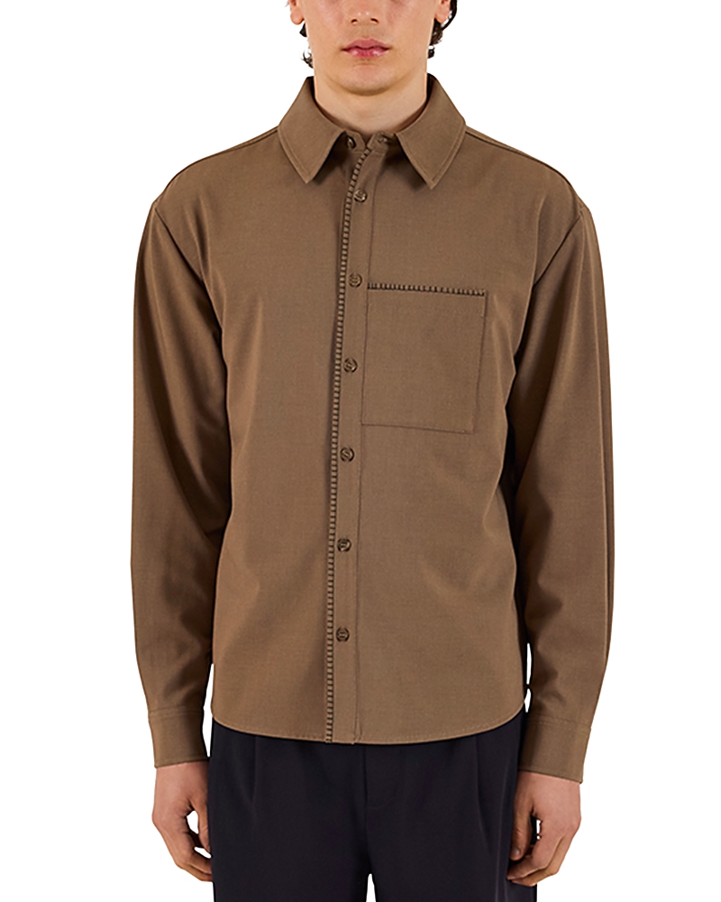 Krost Blanket Stitch Button-up Shirt In Brown