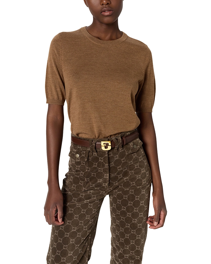 Gerard Darel Elsa Merino Wool Puff Sleeve Top In Brown