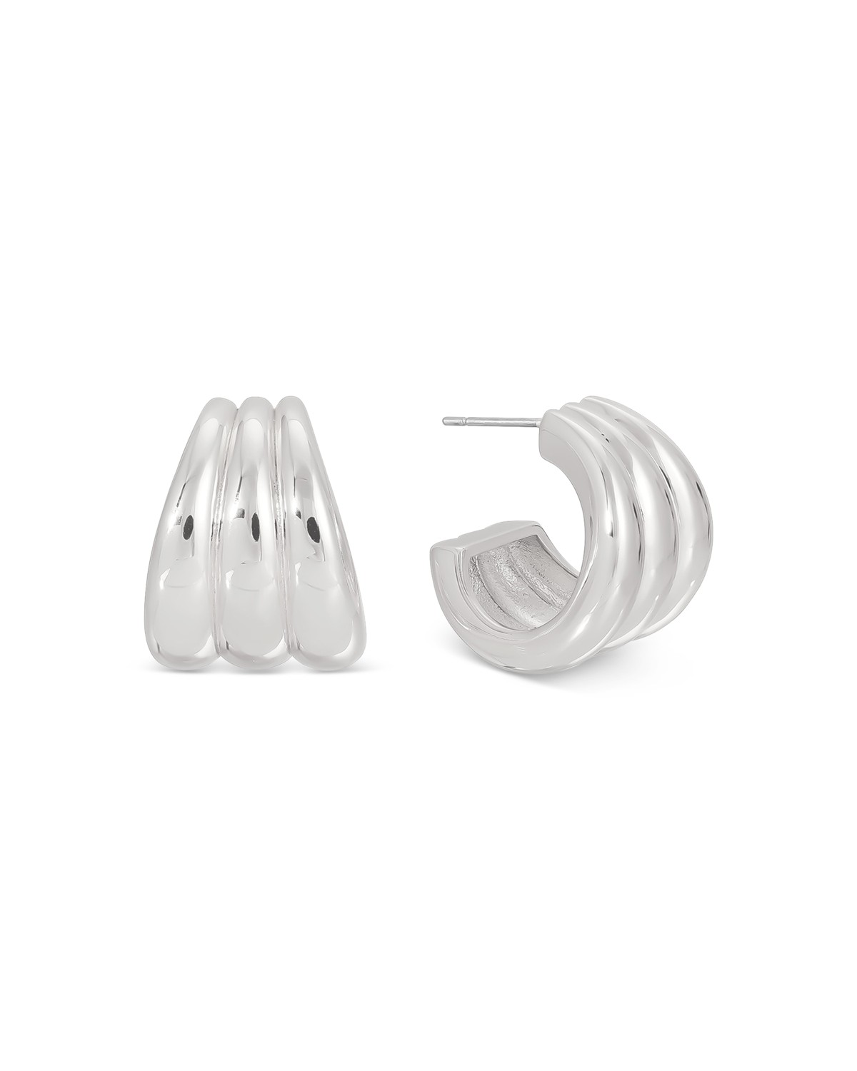 Triple Ribbed Huggie Hoop Earrings