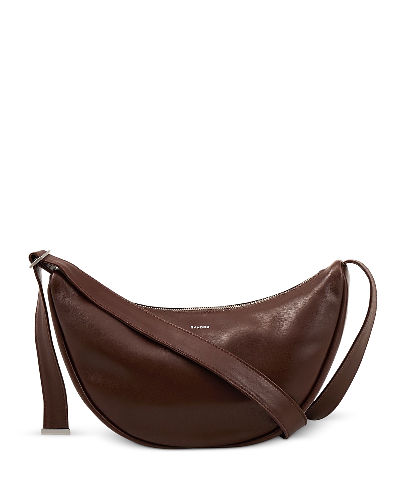 Sandro Mens Cognac Logo-embossed Small Leather Hobo Bag In Brown