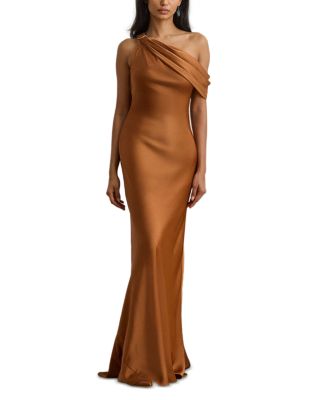 Buckle Trim Satin Off The Shoulder Gown