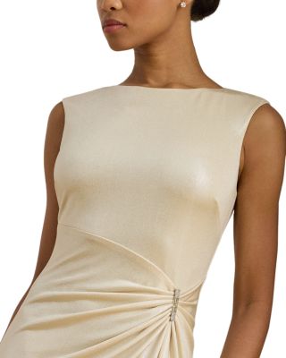 Buckle Trim Metallic Jersey Gown