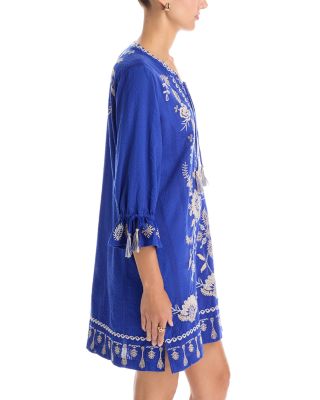 Tie Front Kimono Sleeve Embroidered Dress
