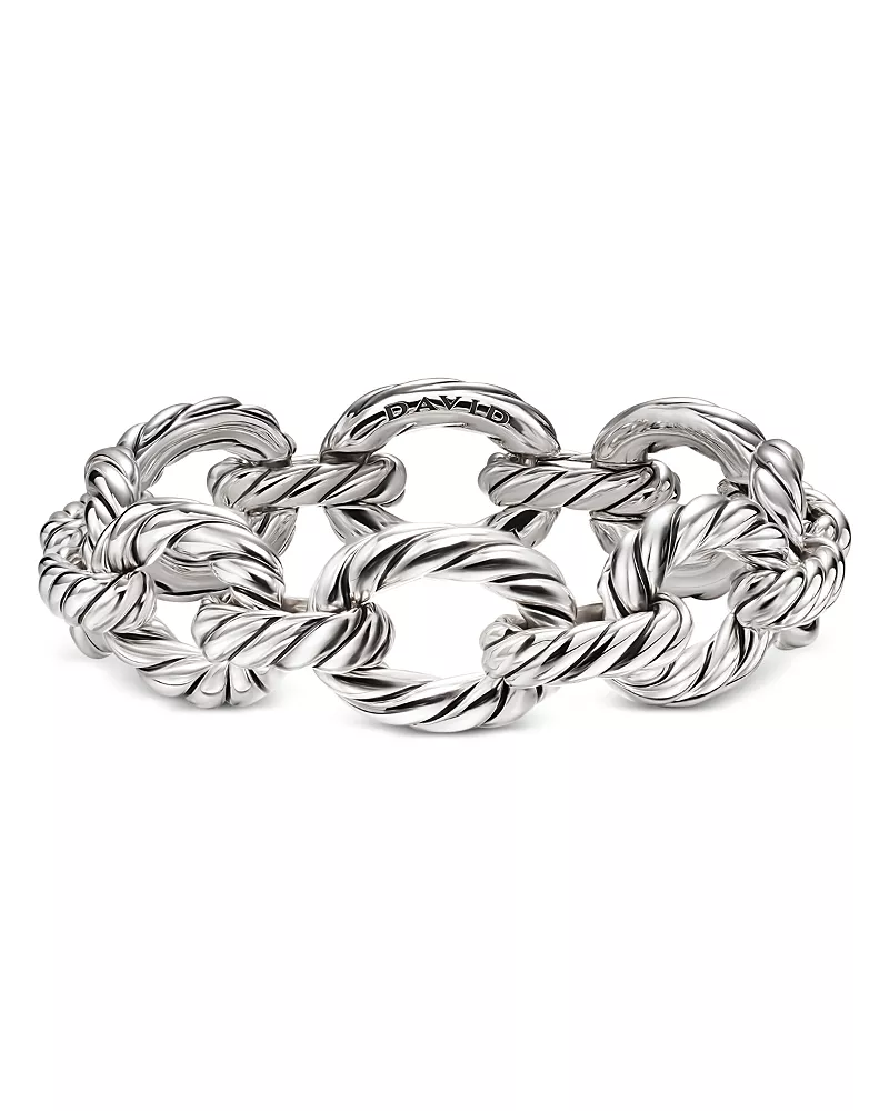Sculpted Cable Oval Link Bracelet in Sterling Silver, 18mm