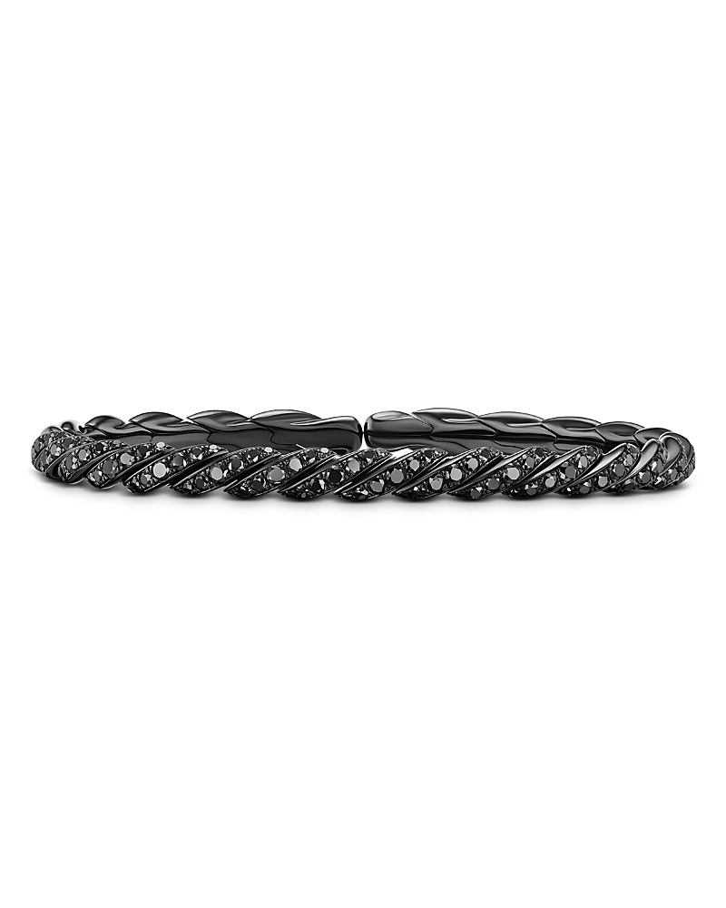 Sculpted Cable Flex Bracelet in 18K White Gold with Black Rhodium and Black Diamonds, 5mm
