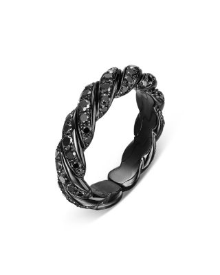 Sculpted Cable Flex Band Ring in 18K White Gold with Black Rhodium and Black Diamonds, 5mm