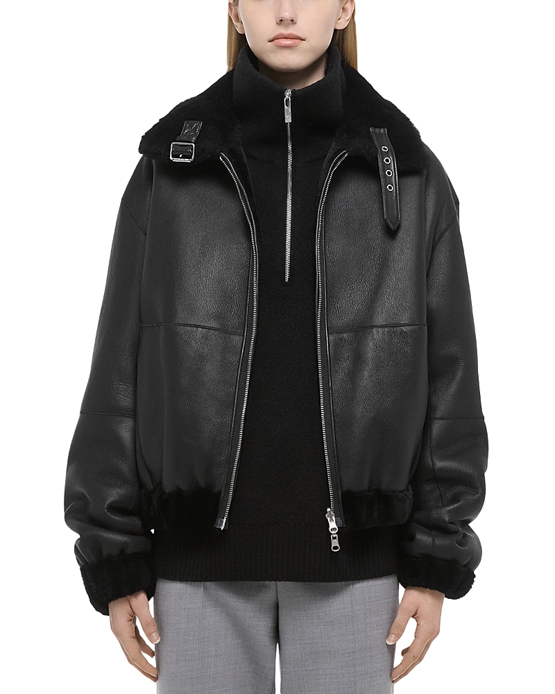 Helmut Lang Reversible Shearling Bomber Jacket In Black