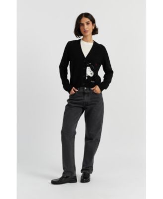  Women's Wool Cashmere Snoopy Peek Cardigan