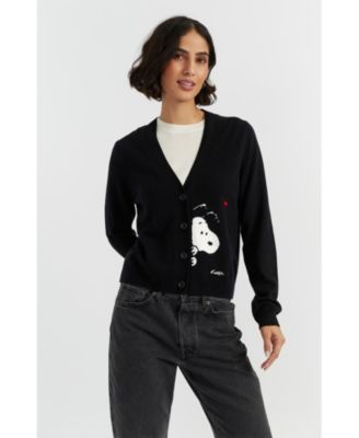  Women's Wool Cashmere Snoopy Peek Cardigan
