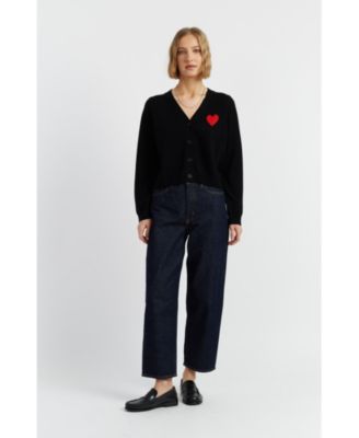  Women's Wool Cashmere Heart Breton Cardigan