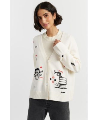  Women's Wool Cashmere Peanuts Poker Cardigan