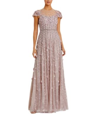 Embellished Lace Cap Sleeve Illusion Neck Gown
