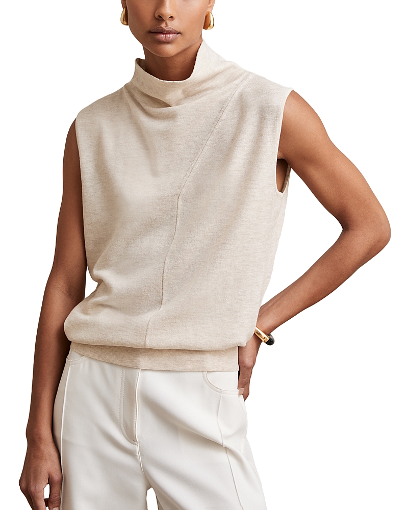 Reiss Stone Neutral Wool Slouched Sleeveless Top In Neutral