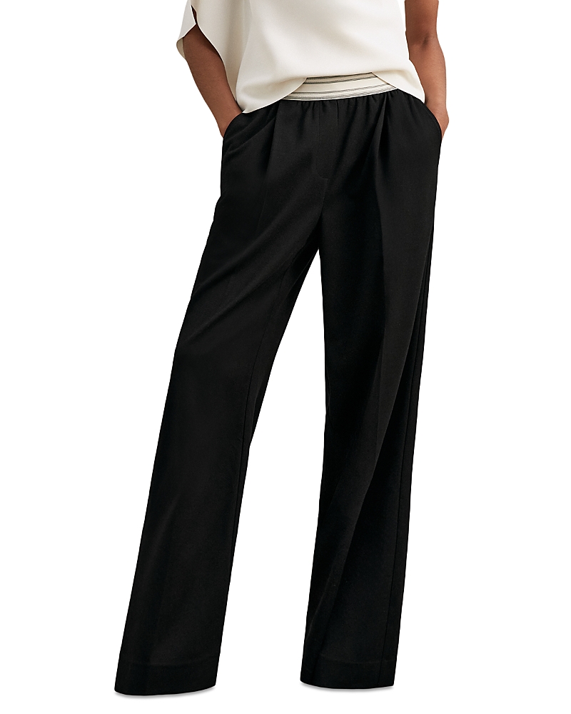 Reiss Petites Camelia Waistband Wide Leg Pants In Black