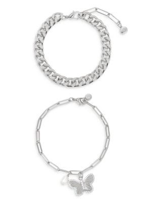Butterfly Charm & Chain Bracelet, Set of 2