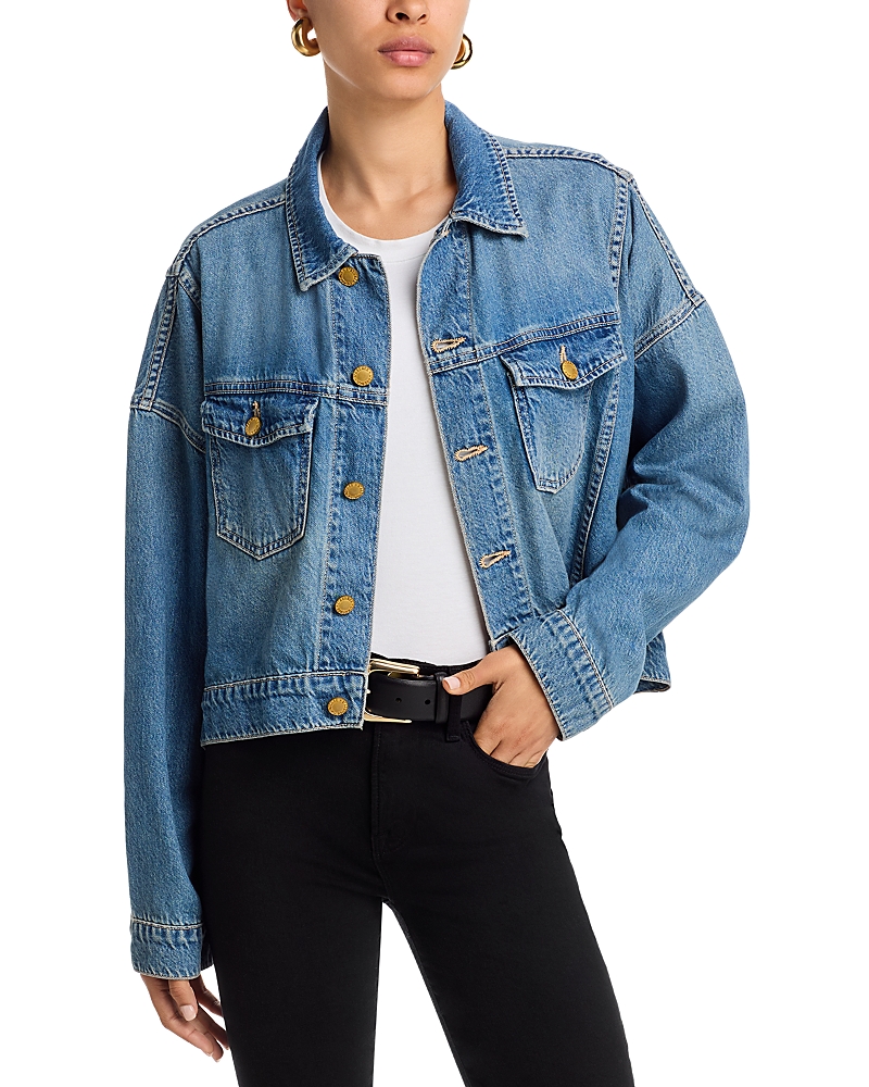 L'agence Vianney High-low Crop Denim Jacket In Blue