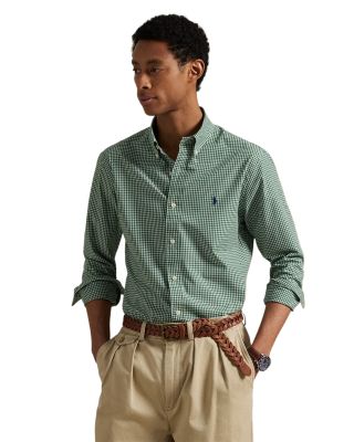Cotton Stretch Poplin Gingham Check Classic Fit Button Down Shirt