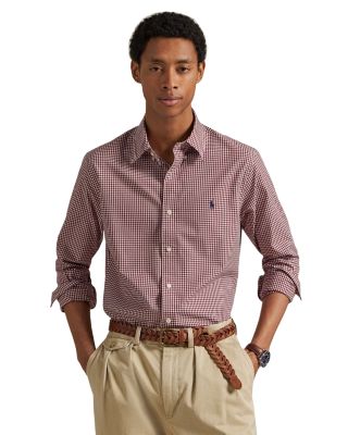 Cotton Stretch Poplin Gingham Check Classic Fit Button Down Shirt