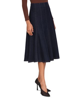 Denim A Line Midi Skirt 