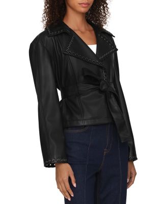Faux Leather Cropped Whipstitch Jacket