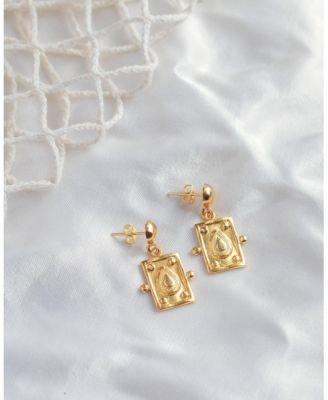 Tyche Engraved Drop Stud Earrings