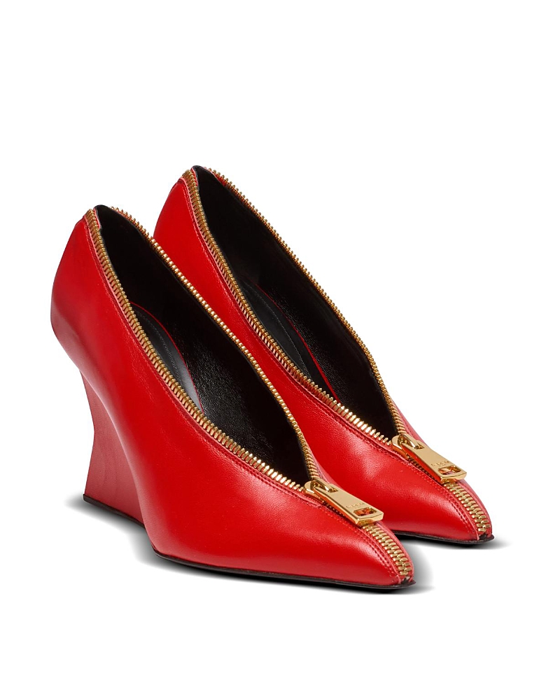 Balmain Women's Zip Wedge Pumps in Lambskin Leather