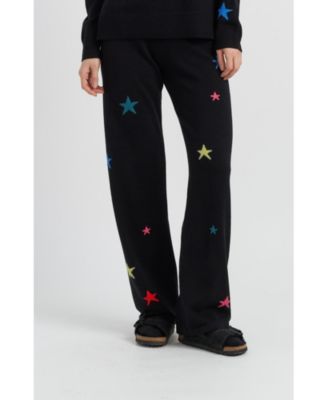  Women's Wool Cashmere Star Wide Leg Track Pants