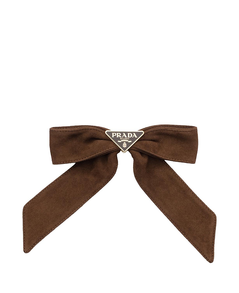 Prada Suede Bow Hair Clip In Brown