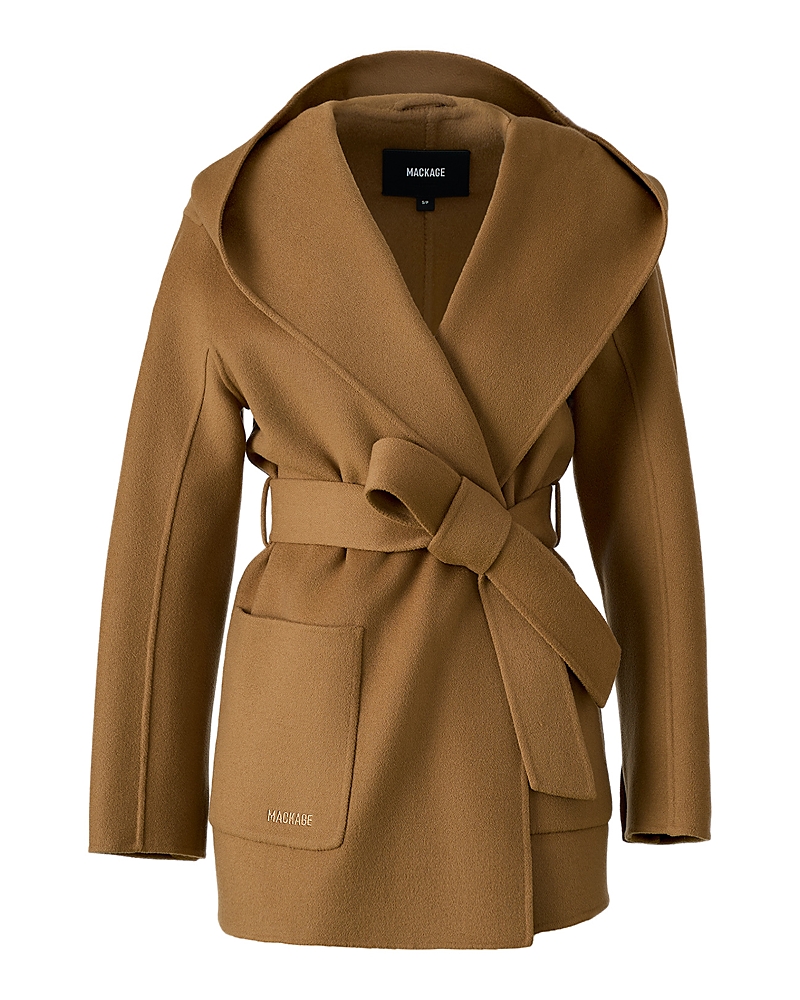 Mackage Wool Belted Midi Coat In Brown