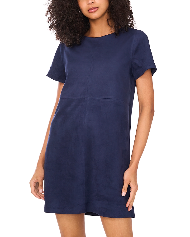 Vince Camuto Faux Suede Paneled Shift Dress In Blue