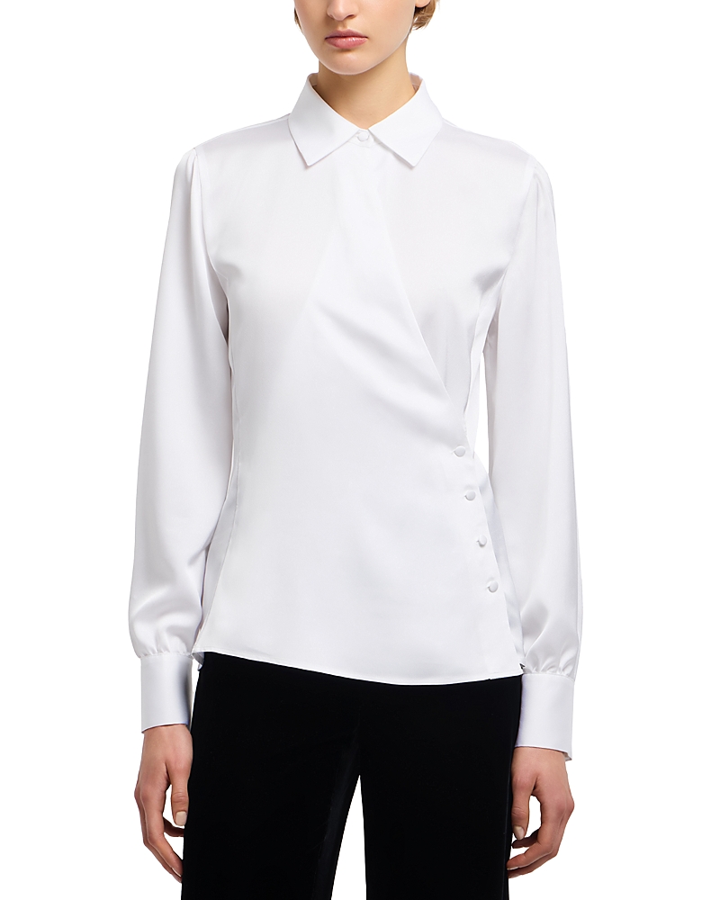 Emporio Armani Satin-finish White Shirt With Asymmetrical Closure In White