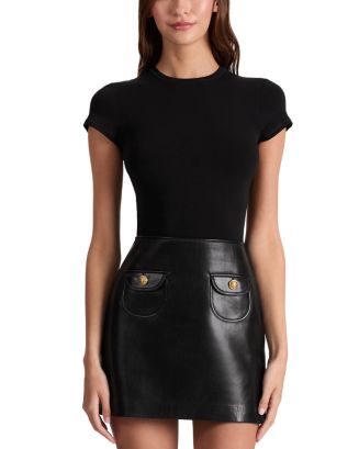 ALICE + OLIVIA Sydney Faux Leather A Line Dress With Pocket in Black