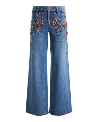 Amazing Low Rise Embellished Baggy Jeans in Brooklyn Blue