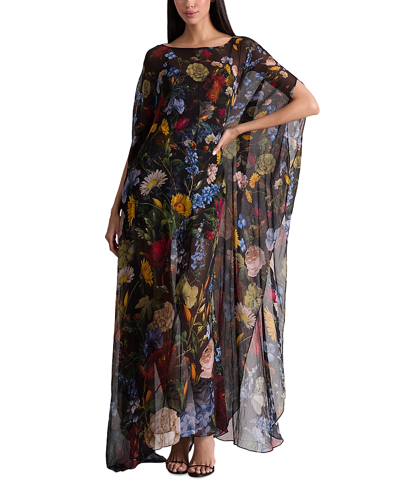 Alice And Olivia Floral-print Cape Maxi Dress In Blue