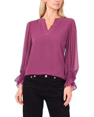 V Neck Sheer Sleeve Top