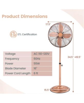 16" Standing Pedestal Fan with 3 Speed Settings Carrying Handle Aluminum Blades