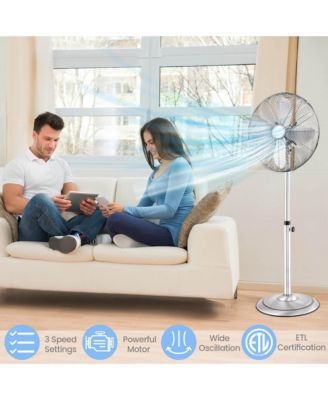 16" Standing Pedestal Fan with 3 Speed Settings Carrying Handle Aluminum Blades
