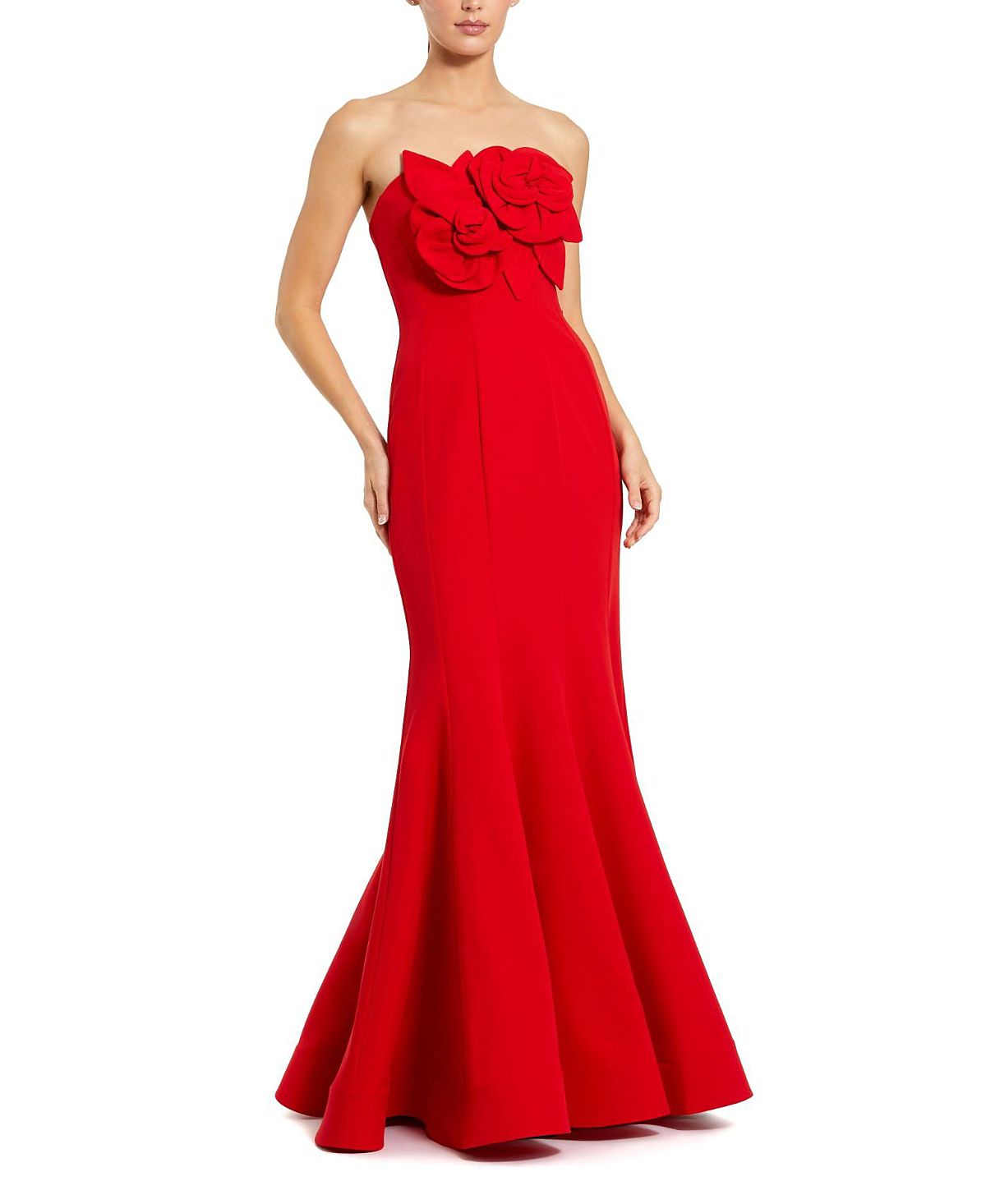 Mac Duggal Crepe Strapless Mermaid with 3D Flowers Gown