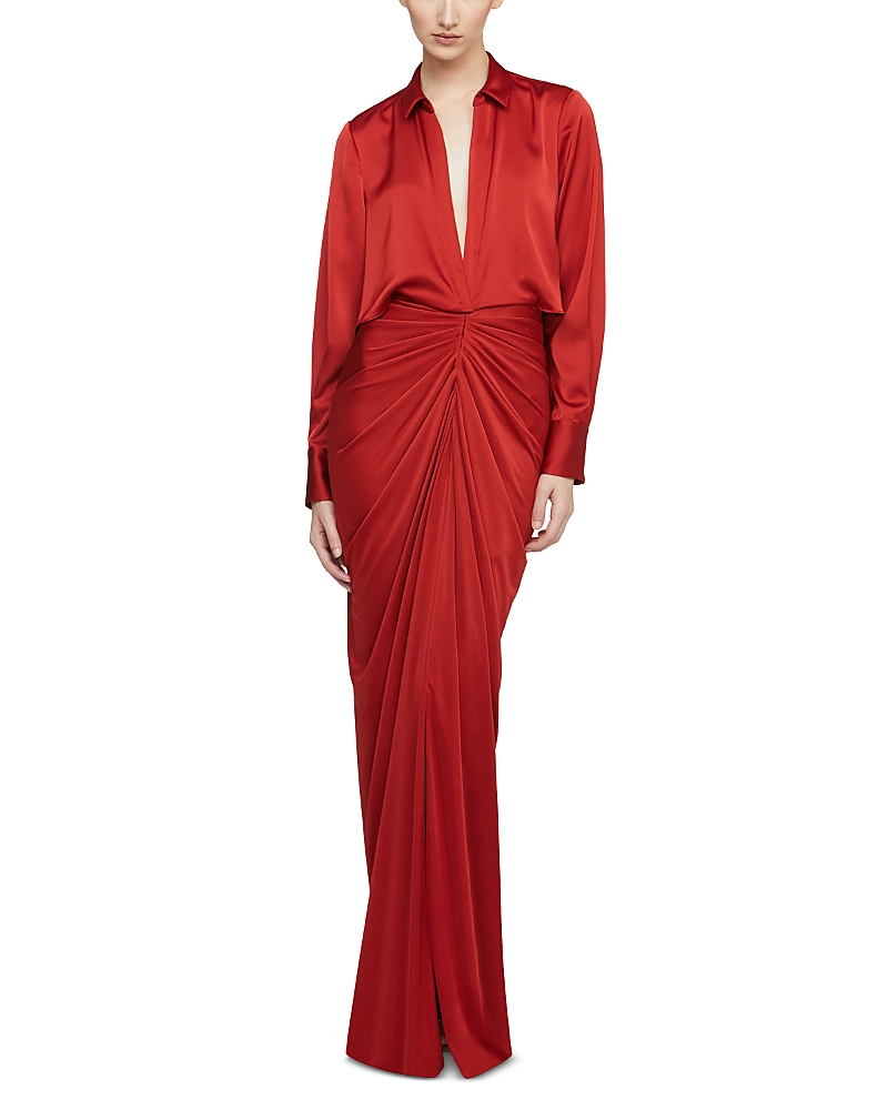 Halston Katrine Jersey Satin Gown In Red