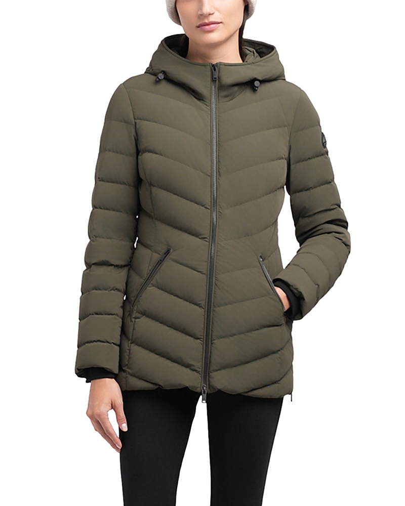 Moose Knuckles Roselawn Shearling Trim Down Jacket In Green