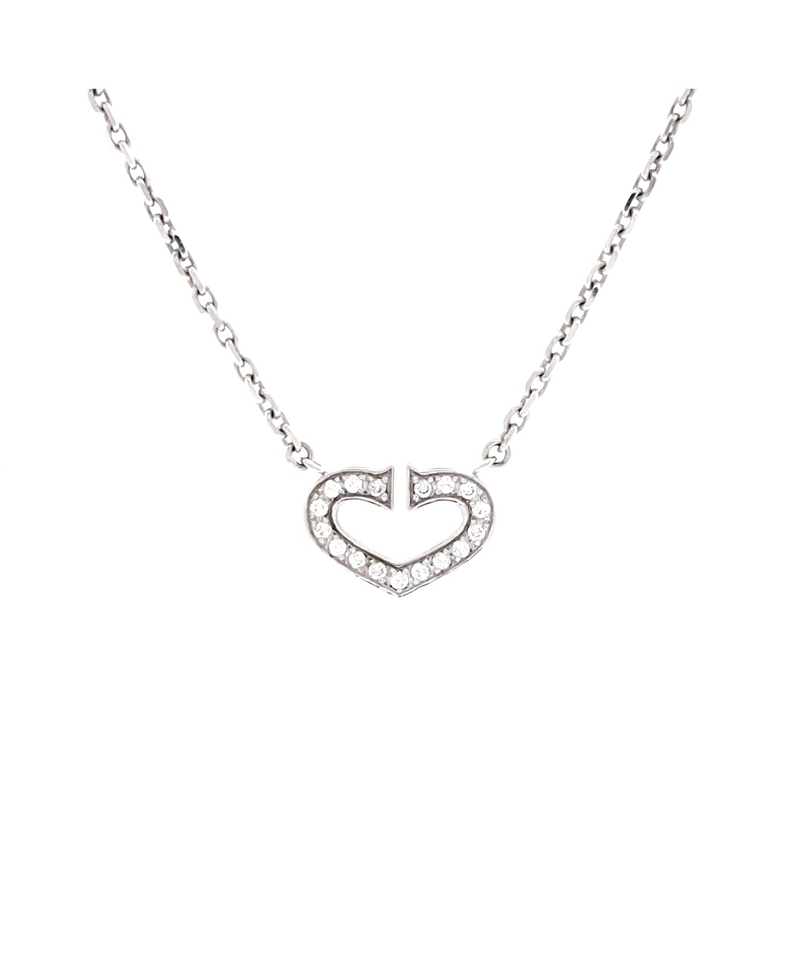 Pre-owned Pre-owned Cartier Cartier C Heart De Cartier Pendant Necklace 18k White Gold With Pave Diamonds