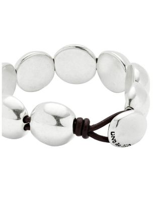 Leather with Large Metal Alloy Beads Plated in Sterling Bracelet