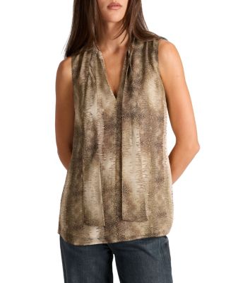 Teca Printed Georgette Sleeveless Tie Neck Blouse