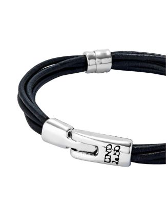 Multiple Leather with 2 Circumferences Plated in Sterling Bracelet