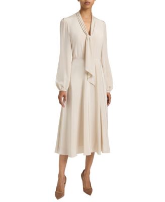 Jenn Silk Midi Dress with Drop Neck Tie