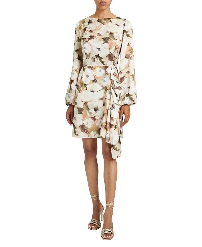 Santorelli Malia Floral Georgette Long Sleeve Dress In Orange