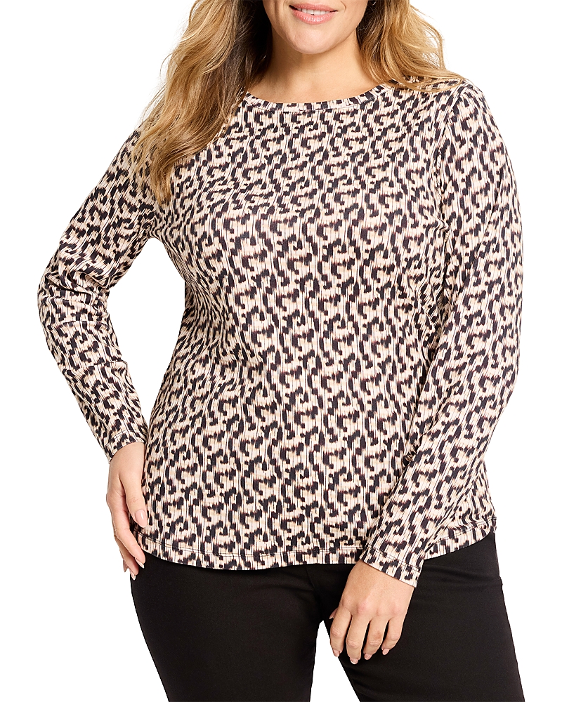 Nic+zoe Plus Nic + Zoe Plus Long Sleeve Printed Boat Tee In Multi