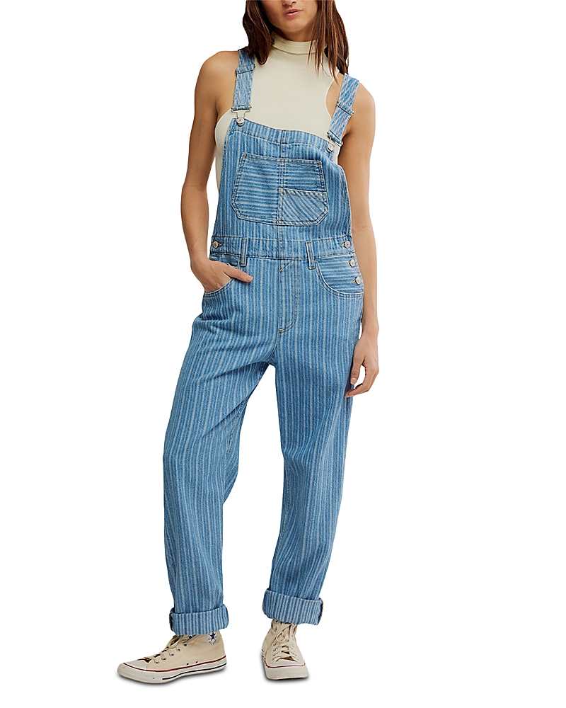 Free People Ziggy Stripe Denim Overalls In Blue