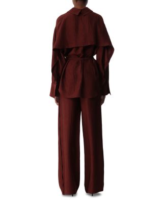 Belted Crinkled Satin Oversized Button Up Shirt